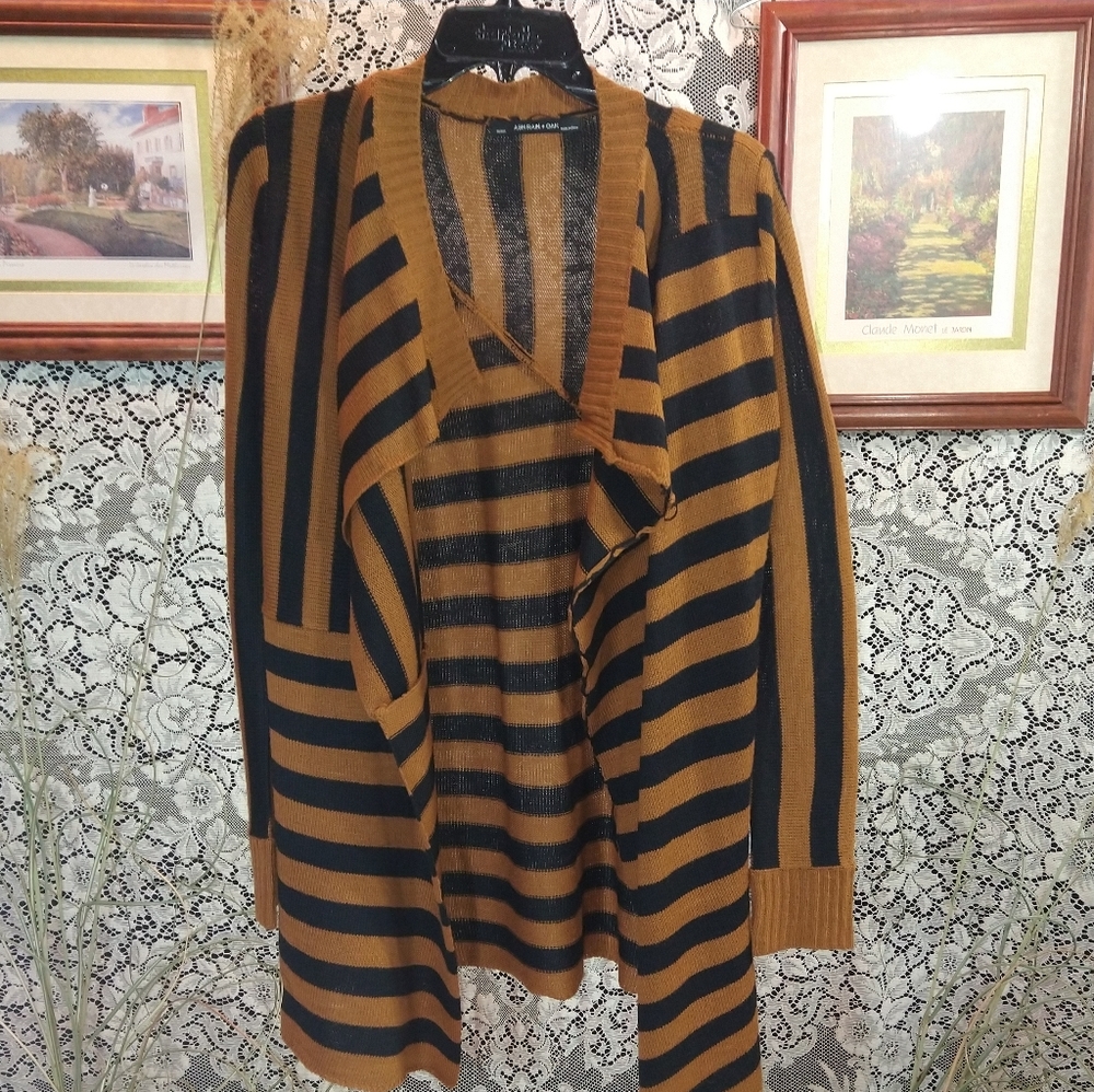 Ash Rain + Oak brown and black cardigan sweater open front stylish knit striped